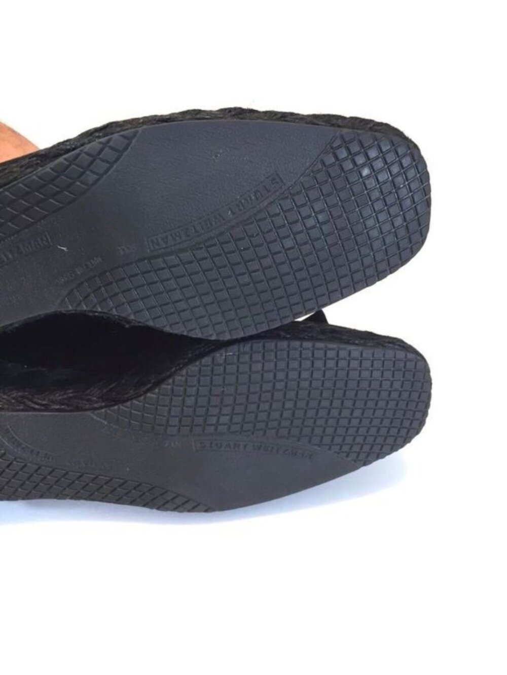 Stuart Weitzman Womens Wedge Espadrille Loafers Black Satin Bow Jewels size 5.5 - Picture 9 of 11